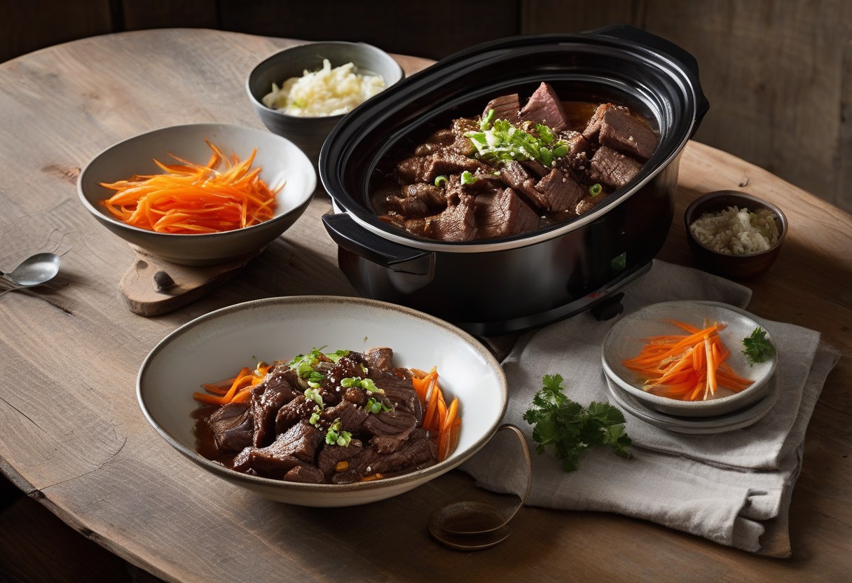 Slow Cooker Korean Beef Wraps Cucumber Salad
